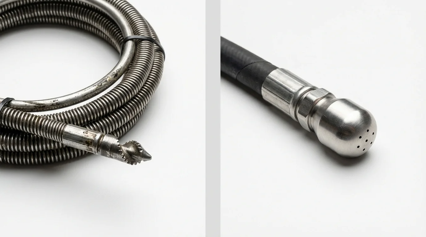 Drain snake cable and hydro jetting nozzle used for drain cleaning in Philmont, NY