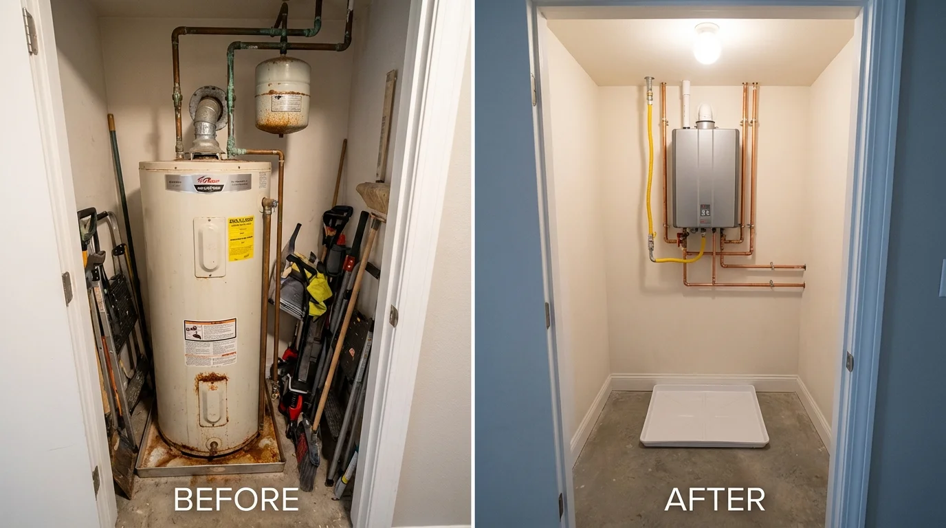 Tank water heater versus wall-mounted tankless unit comparison for Philmont, NY homeowners