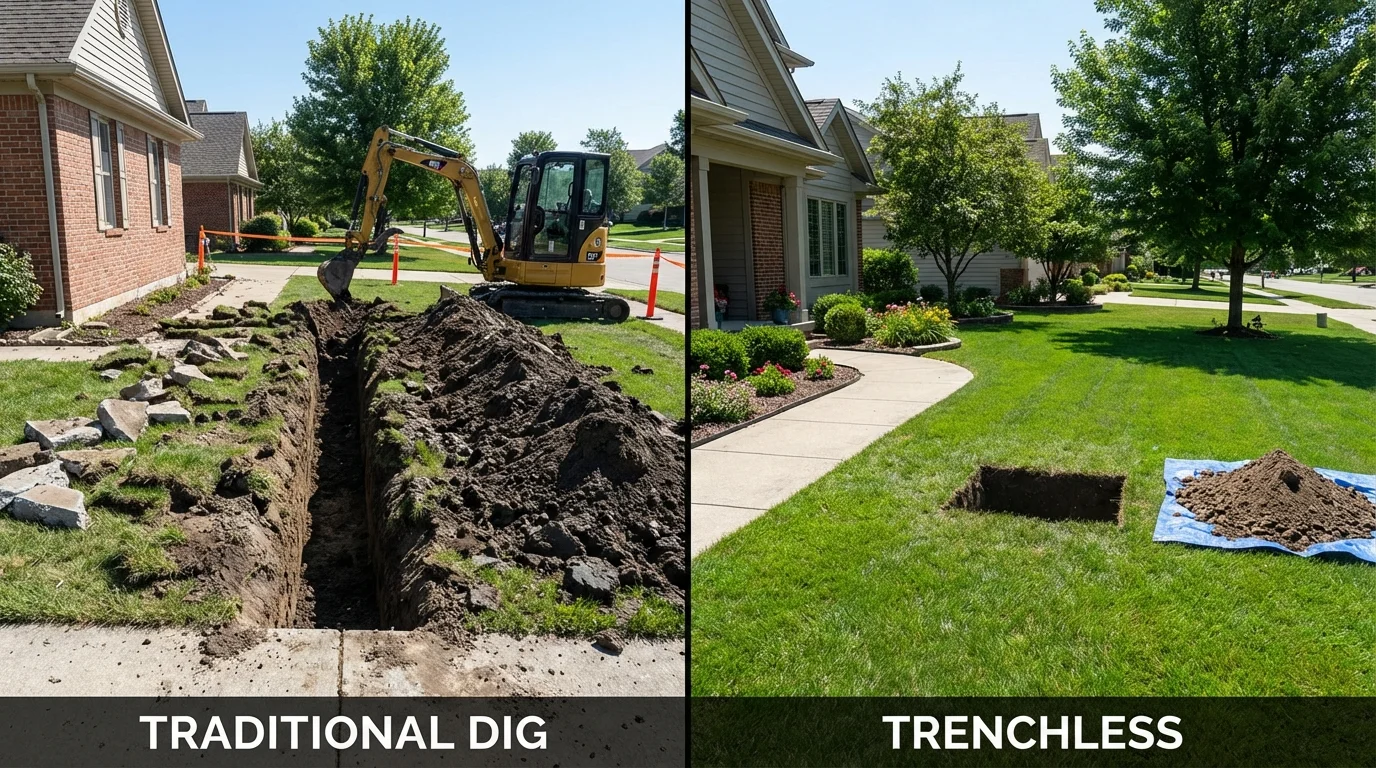 Trenchless sewer repair with minimal yard damage versus traditional excavation in Philmont, NY